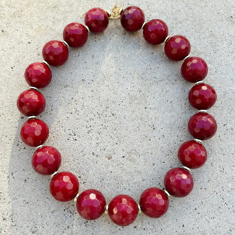 Faceted Biggie Deep Red Agate Necklace