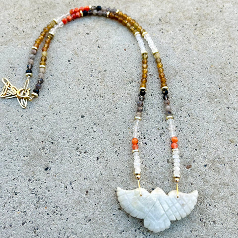 Moonstone Larger Phoenix Grey Orange Mix Necklace