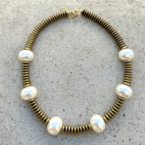 Golden Hematite & Pearls Yael Necklace