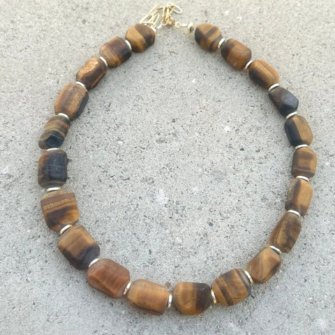 Mat Tiger Eye Mrs Atias Oblong Chunky Necklace