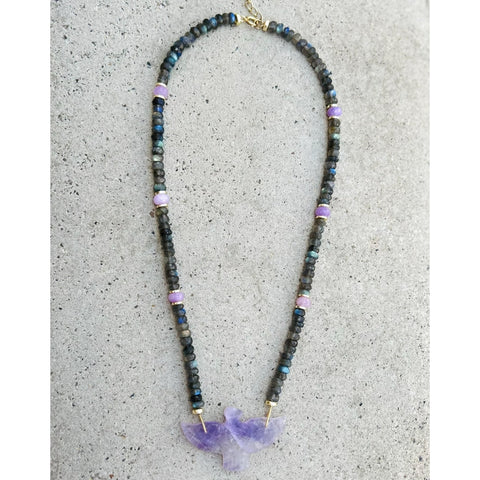 Purple Fluorite & Labradorite Eagle Necklace