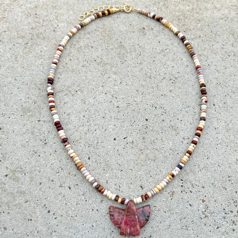 Mini Rhodonite Thunderbird Necklace