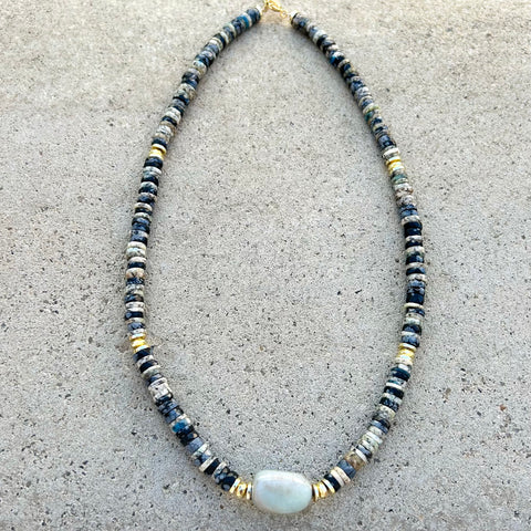 Sinay Dark Dandrit Opal Beaded Necklace