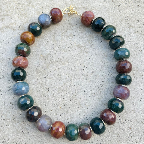 Faceted Mrs Atias Earth Mix Moss Agate Necklace