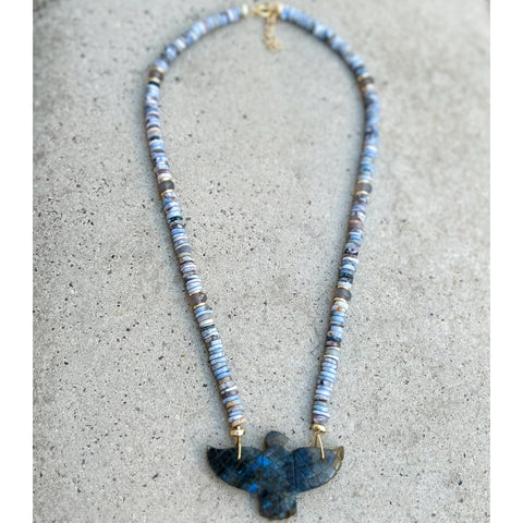 Labradorite & Opal Eagle Necklace