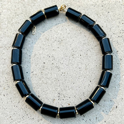 Black Agate Cylinders Necklace