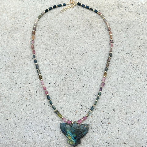 Labradorite & Tourmaline Falcon Necklace