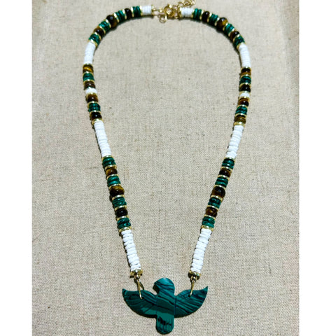 Malachite Eagle Beaded Necklace