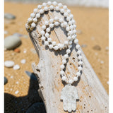 Large Moonstone Hamsa Long Necklace