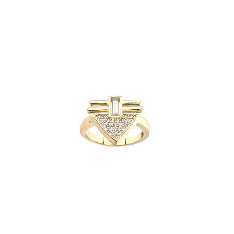 Art Deco Triangle 2 Stripes Signet Ring