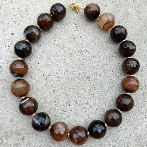 Faceted Big Mrs Atias Brown/Beige Agate Necklace