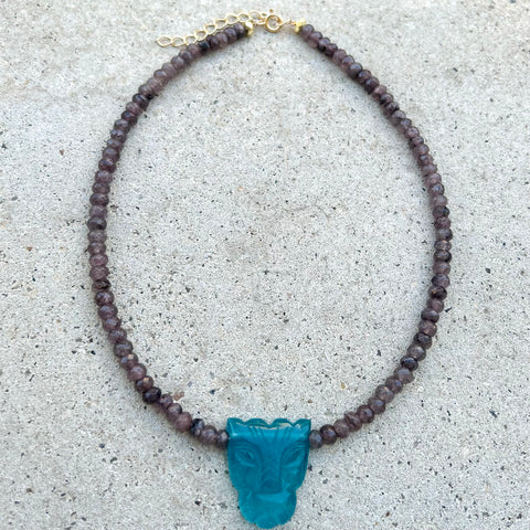 Bagheera Blue Onyx Grey Jade Necklace