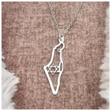 Israel Map with Star Silver Necklace