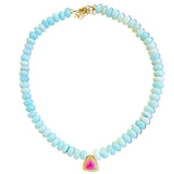 Big Liv Pink Chalcedony & Light Blue Opals Necklace