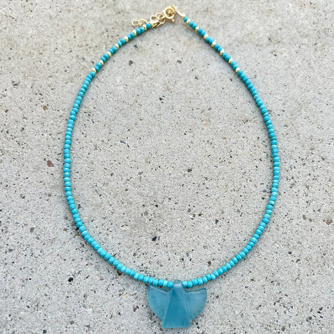 Mini Blue Quartz Thunderbird Turquoise Necklace