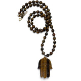 Large Tiger Eye Hamsa Long Necklace