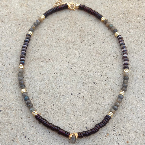 Mayanpur Garnet Labradorite Beaded Necklace