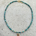 African Turquoise Grey Diamonds Hamsa Necklace