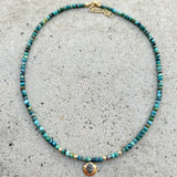 African Turquoise Grey Diamonds Hamsa Necklace