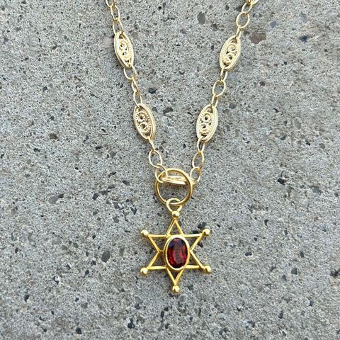 Filigree Chain Gem Magen David Necklace