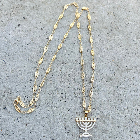 Vintage Style Filigree Chain Menorah Necklace