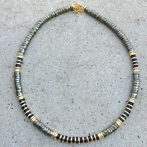 Greta Pyrite & Garnet Beaded Necklace