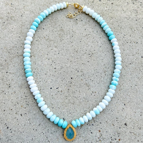 Copacabana Blue Chalcedony & Aqua Opals Alexis Necklace