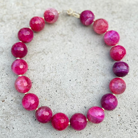 Faceted Big Mrs Atias Pink Agate Necklace