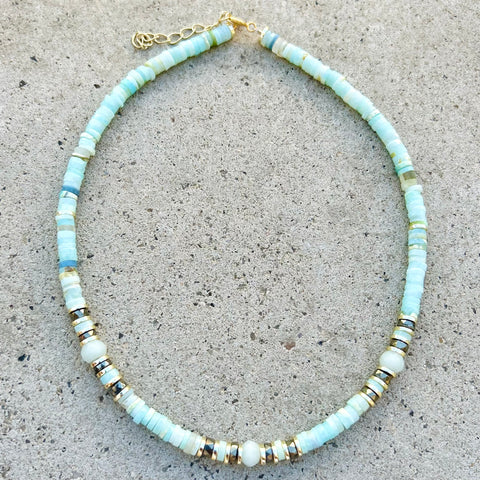 Ora Blue Opal Beaded Necklace
