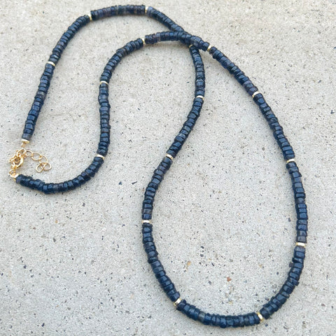 Long Iolite Heishi Beaded Necklace