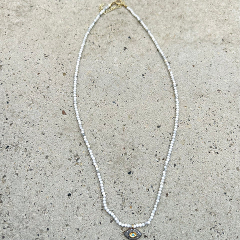 Dandrit Opal Grey Diamonds Evil Eye Necklace