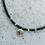 Black Spinel Grey Diamonds Evil Eye Necklace