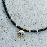 Black Spinel Grey Diamonds Evil Eye Necklace