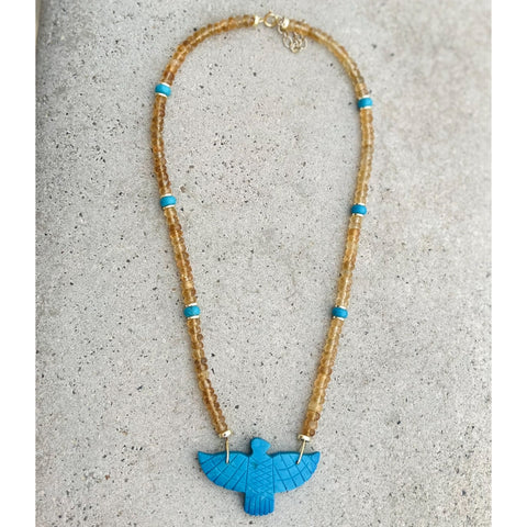 Turquoise & Citrine Eagle Necklace