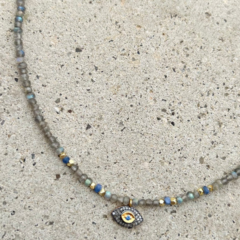 Labradorite Grey Diamonds Eye Necklace