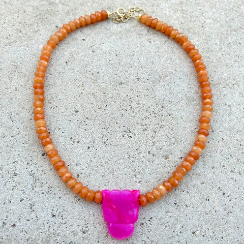 Bagheera Queen Chalcedony Orange Jade Necklace
