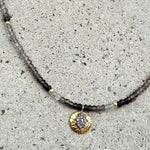 Smokey Quartz Grey Diamonds Hamsa Necklace