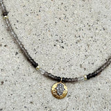 Smokey Quartz Grey Diamonds Hamsa Necklace