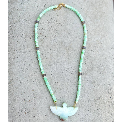 Chrysoprase& Opal Eagle Necklace