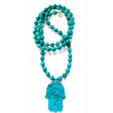 Large Turquoise Hamsa Long Necklace