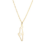 Israel Map & Star Gold Necklace
