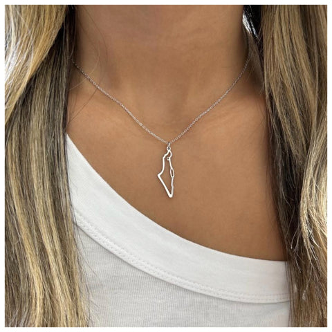 Israel Map Silver Necklace