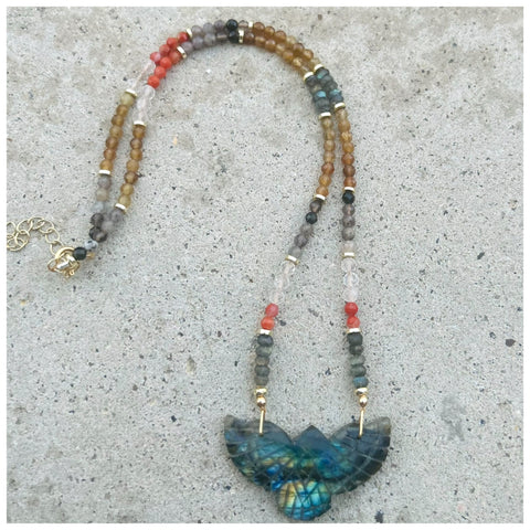 Labradorite Phoenix Grey Orange Necklace