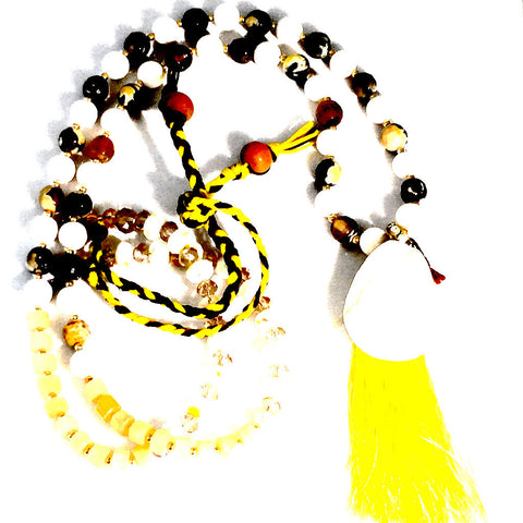 Yellow Tassel White Drusy Mix Beaded Necklace