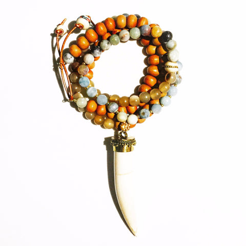 Sandalwood & Agate White Tusk Custom Beaded Necklace