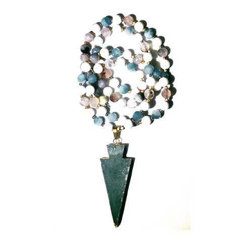 Aqua Quartz Arrow Custom Beaded Necklace