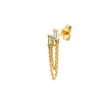2 Baguettes Dangle Chain Stud Earring