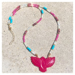 Bright Pink Agate Phoenix Assorted Gems Beaded Necklace