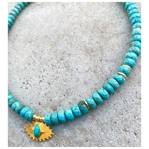 Jaipur Large Turquoise Eye Beaded Necklace