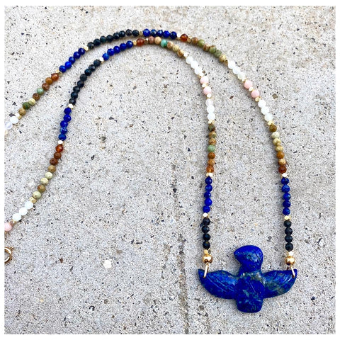 Lapis Baby Eagle Assorted Gems Beaded Necklace